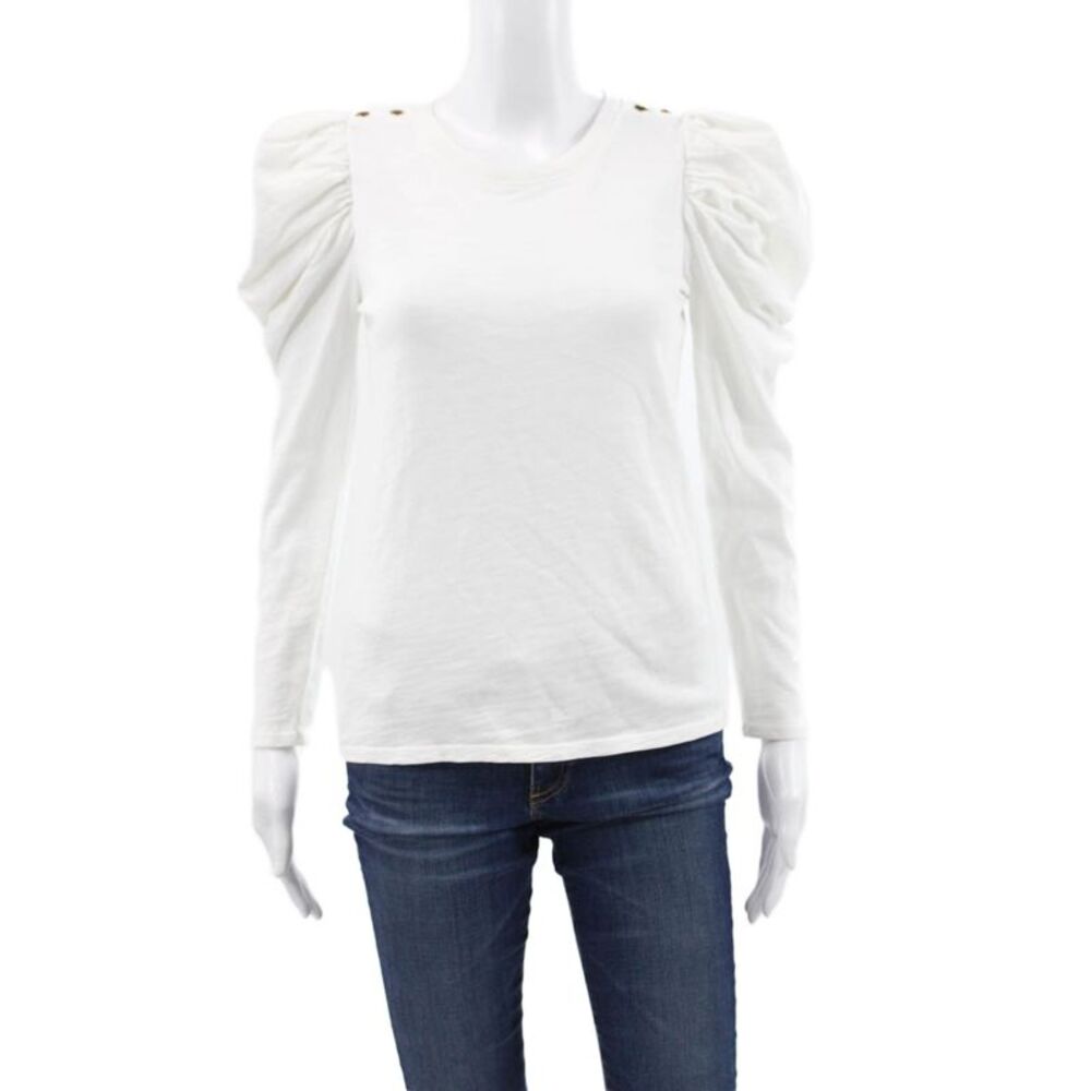 Nation LTD Womens Basic White Cotton Long Sleeve T-Shirt Round Neck Size XS